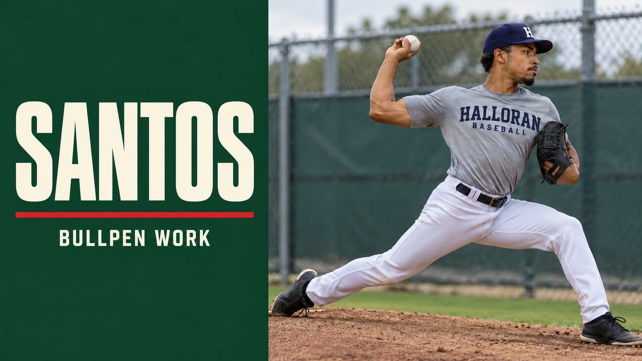Example video thumbnail: Santos of Halloran, bullpen work