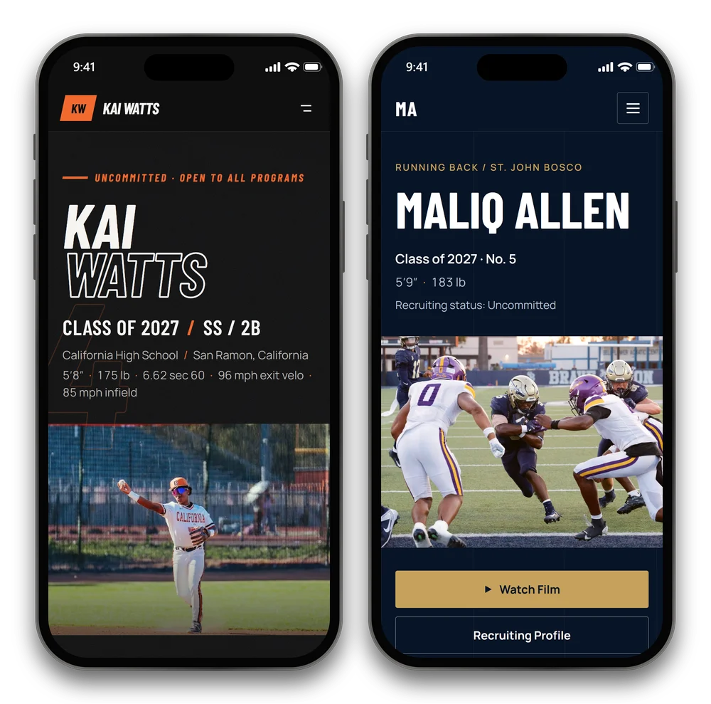 The kaiwatts.com and maliqallen.com homepages on two phones